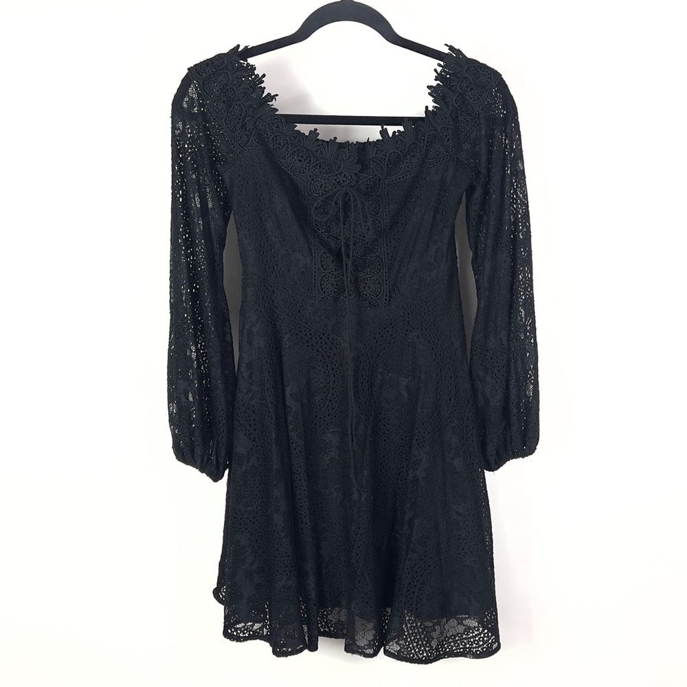 Double Crazy Women's Black Lace Lined Long Sleeve Back Zip Dress